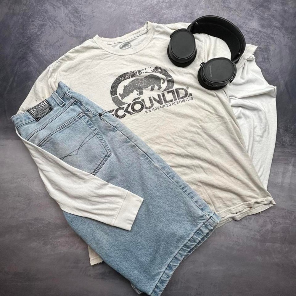 Vintage Y2K Ecko Unltd White Grey Skater Grunge Graphic Tee Shirt Mens XL